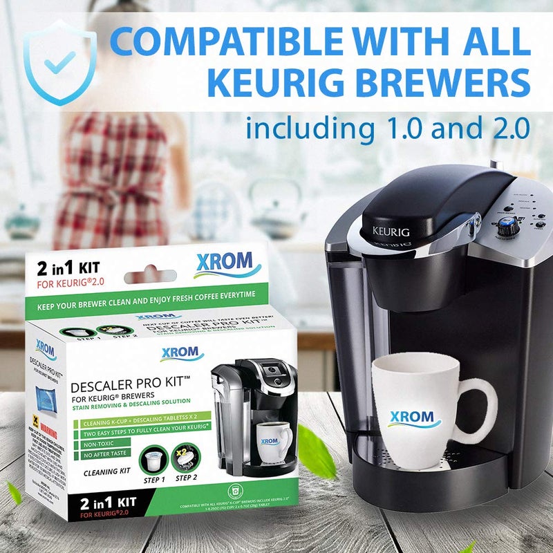 XROM Plant Based Descaling & Cleaning Kit, Compatible With All K-Cup Keurig 2.0 Brewers, All Natural Ingredients, Rinse Pods, Descaler Solution For Keurig Coffee Makers< 2 Uses. - Image 3